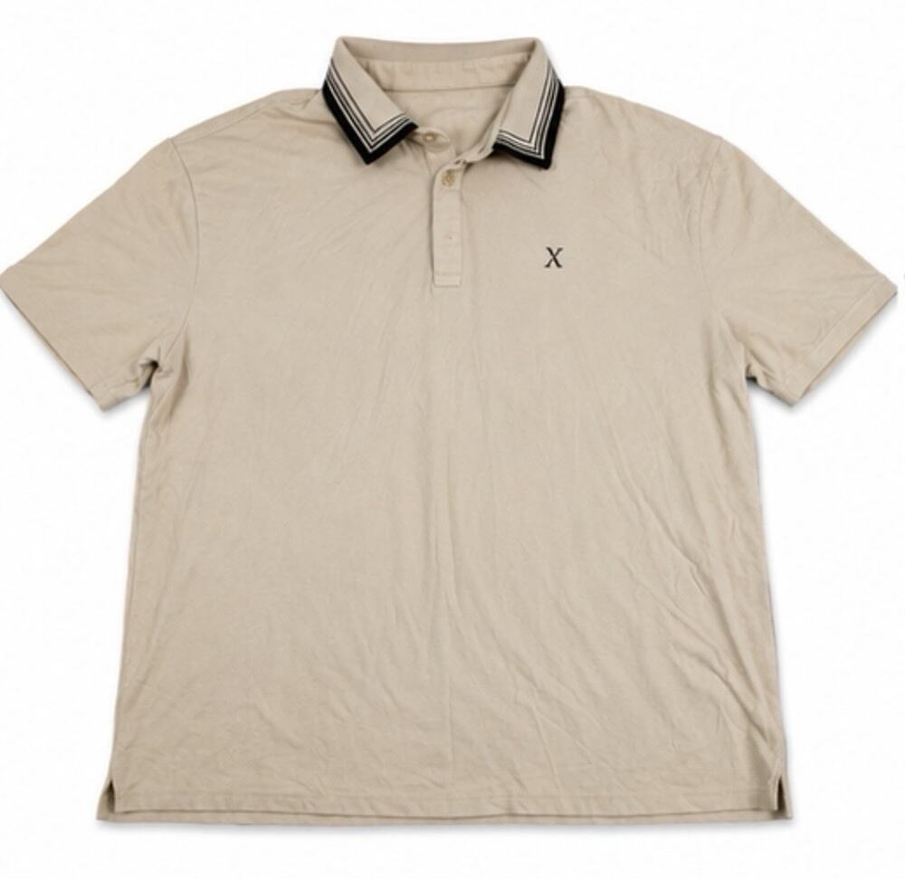 Express Men’s Polo Shirt XL Beige Black Trim Short Sleeve Casual Cotton 22x28.5